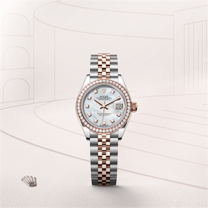 Lady-Datejust, Oyster, 28 mm, Oystersteel, Everose gold and diamonds watch
