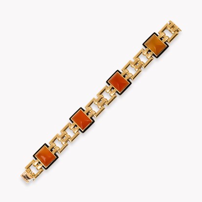 Art Deco Georges L'Enfant Chalcedony and Enamel Link Bracelet