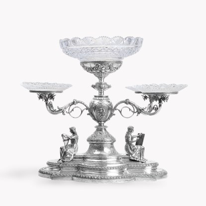 Silver Table Centrepiece with Cut Glass Dishes