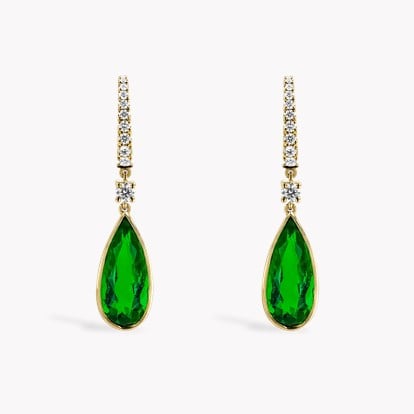 Colombian Emerald Half Hoop Drop Earrings 4.59ct in 18ct Yellow Gold