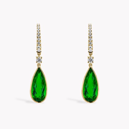 Colombian Emerald Half Hoop Drop Earrings 4.59ct in 18ct Yellow Gold