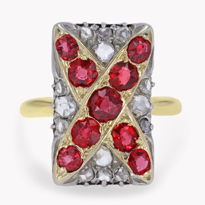Belle Epoque Ruby & Diamond Cross Design Plaque Ring