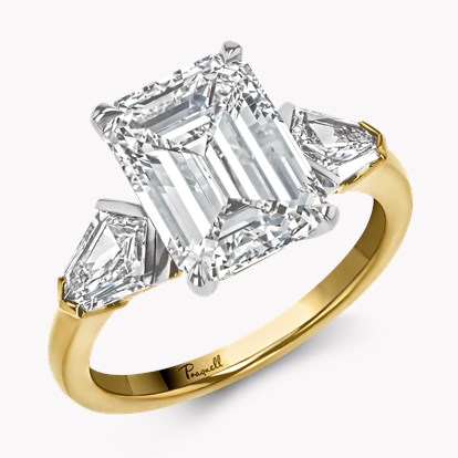 Kite Setting 4.04ct Emerald Cut Diamond Ring in 18ct Yellow Gold and Platinum