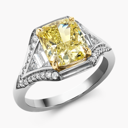 Masterpiece Astoria Fancy Vivid Yellow Radiant Cut Diamond Ring 3.02ct in Platinum & 18ct Yellow Gold