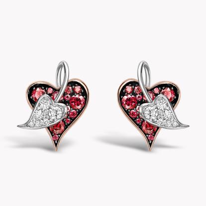 Entwined Hearts Ruby and Diamond Stud Earrings - Claw Setting 0.47ct in Rose and White Gold