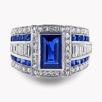 Art Deco Inspired Blue Sapphire Ring