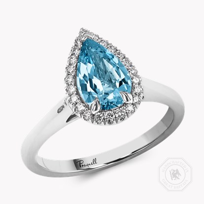 Pear Shape Aquamarine and Diamond Ring 1.22ct in Platinum