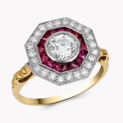 Brilliant Cut Diamond and Ruby Cluster Ring