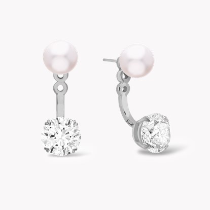 Celia 1.00ct Akoya Pearl and Diamond Drop Earrings in 18ct White Gold