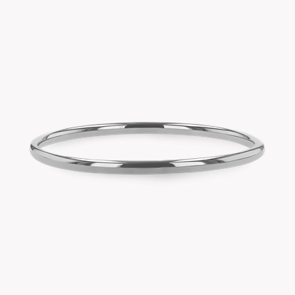 Plain Polished 4mm Oval Bangle in 18ct White Gold
