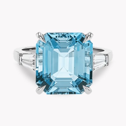 Emerald Cut 6.42ct Lukusuzi Aquamarine and Diamond Ring in Platinum