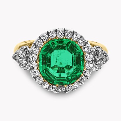 Victorian 2.50ct Colombian Emerald and Diamond Cluster Ring