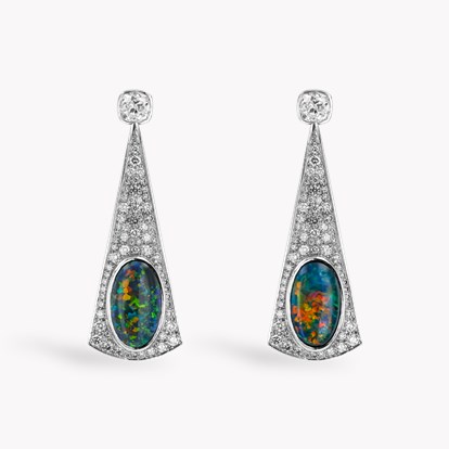 Black Opal & Diamond Earrings 7.55ct in Platinum