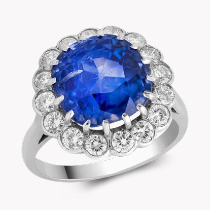 Antique Cushion Cut 8.42ct Sri Lankan Sapphire and Diamond Ring