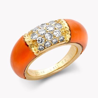 Van Cleef & Arpels Coral and Diamond Philippine Ring in 18ct Yellow Gold