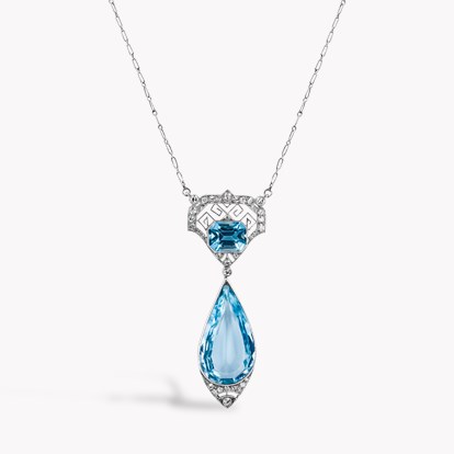 Edwardian Aquamarine and Diamond Pendant 9.50ct in Platinum