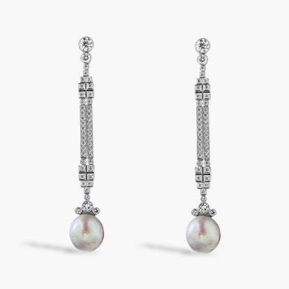 Natural Pearl and Brilliant Cut Diamond Drop Earrings