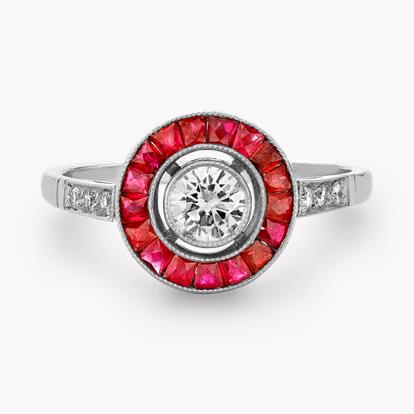 Art Deco Inspired 0.34ct Diamond and Ruby Target Ring