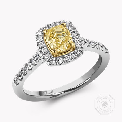 Celestial Cushion Cut 0.79ct Fancy Yellow Diamond Cluster Ring