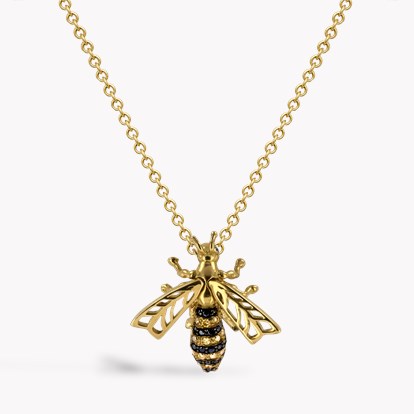 Brilliant Cut Yellow and Black Diamond Wasp Pendant in 18ct Yellow Gold