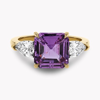 Octagonal Cut 3.54ct Madagascan Purplish-Pink Sapphire and Diamond Ring