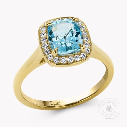 Cushion Cut 1.54ct Lukusuzi Aquamarine and Diamond Cluster Ring