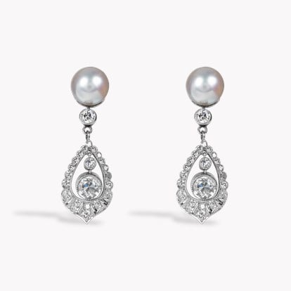 Edwardian Pearl and Old Cut Diamond Drop Earrings