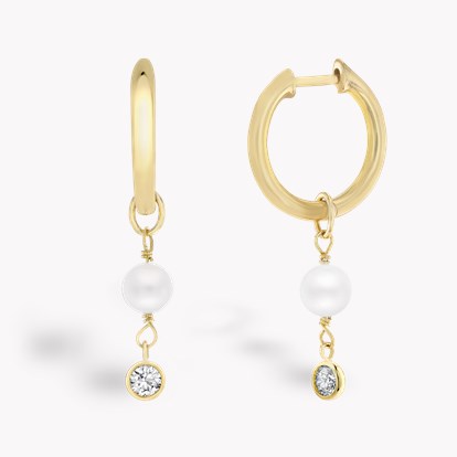 Sundance Fresh Water Pearl Drop Hoop Earrings 0.22ct in 18ct Yellow Gold