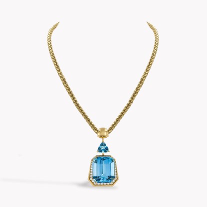 Masterpiece 44.77ct Lukusuzi Aquamarine and Diamond Pendant in 18ct Yellow Gold