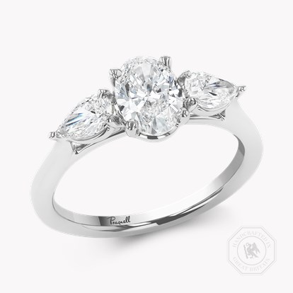 Oval and Pearshaped Three Stone Diamond Ring