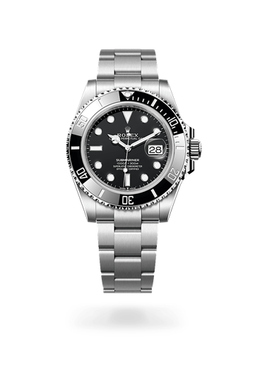 Submariner Date * Oyster, 41 mm, Oystersteel with a Black Unidirectional rotatable 60-minute graduated, scratch-resistant Cerachrom insert in black ceramic, numerals and graduations coated in platinum bezel and Oyster, three-piece solid links bracelet