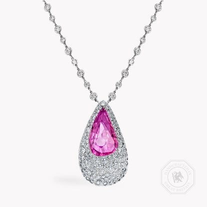 Snowstorm Pink Sapphire and Diamond Pearshape Pendant 5.30ct in 18ct White Gold