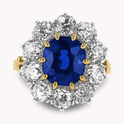Masterpiece Cushion Cut 4.147ct Kashmir Sapphire Cluster Ring in 18ct Yellow Gold