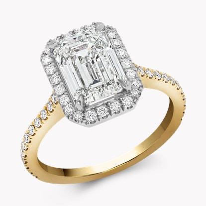 Emerald Cut Diamond Cluster Ring - 4 Claw Setting 2.50ct in Platinum and 18ct Yellow Gold
