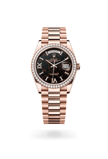 Day-Date 36 * Oyster, 36 mm, Everose gold and diamonds with a Blue-green set with diamonds Diamond-set bezel and Diamond-set President bracelet