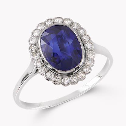 Art Deco Sapphire Cluster Ring in White Gold