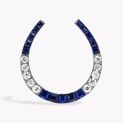 Art Nouveau Sapphire and Diamond Horseshoe Brooch in Platinum and 18ct Yellow Gold