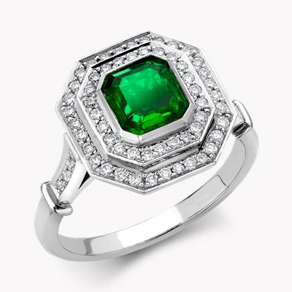 Art Deco Inspired 0.82ct Emerald and Diamond Target Ring in Platinum