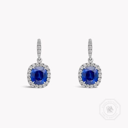 Madagascan Cushion Sapphire Drop Earrings 6.04cts in 18ct White Gold