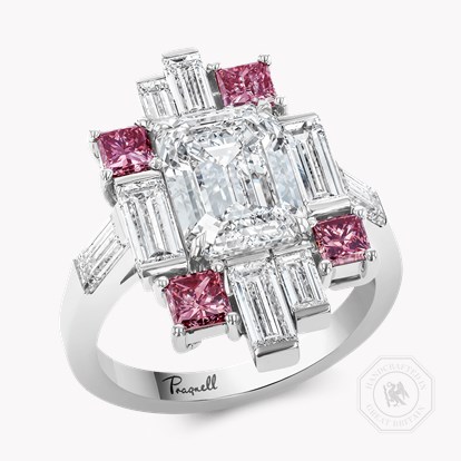 Masterpiece Emerald Cut 3.01ct Diamond and Fancy Vivid Pink Diamond Ring in Platinum