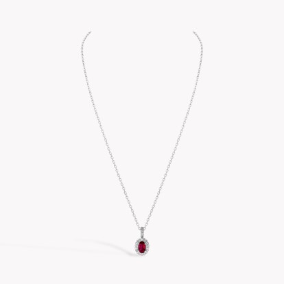 Oval Cut 0.58ct Ruby and Diamond Pendant in 18ct White Gold 
