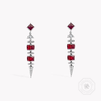 Carré Cut 7.85ct Ruby and Diamond Drop Earrings in 18ct White Gold and Platinum