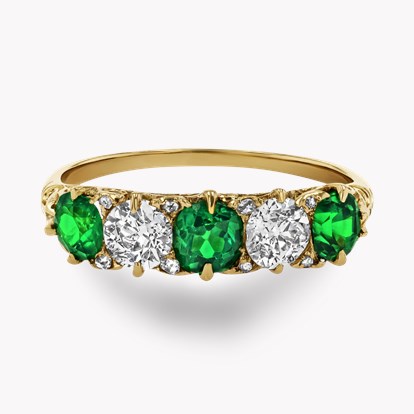 Victorian Five Stone Diamond and Garnet Ring