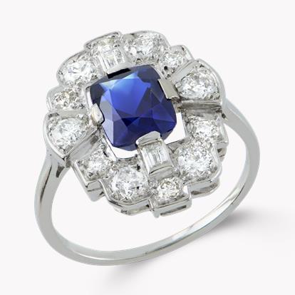 Art Deco Sapphire Plaque Ring in White Gold