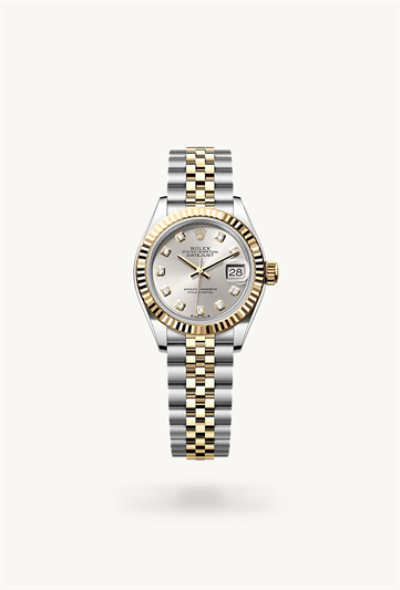 Lady-Datejust * Oyster, 28 mm, Oystersteel and yellow gold with a Champagne-colour set with diamonds Fluted bezel and Oyster, three-piece solid links bracelet
