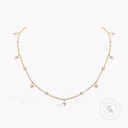 Akoya Pearl and Diamond Long Necklace in 18ct Yellow Gold 