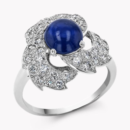 Cartier Cabochon Cut 2.50ct Sapphire and Diamond Cluster Ring in Platinum