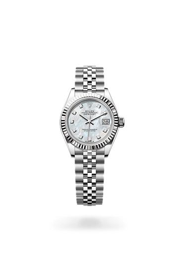 Lady-Datejust * Oyster, 28 mm, Oystersteel and white gold with a White Fluted bezel and Oyster, three-piece solid links bracelet