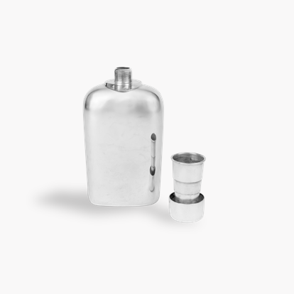 Silver Hip Flask with Integrated Lid