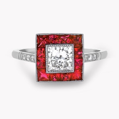 Princess Cut 0.48ct Ruby and Diamond Cluster Ring